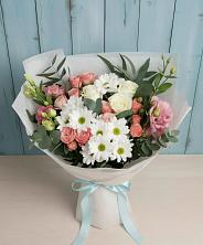 Букет цветов из:  Розы, Лизиантусы и Хризантемы в город Кимры
