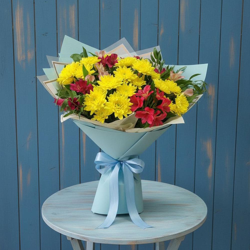 Букет цветов из: Альстромерии и Хризантемы в город Кимры