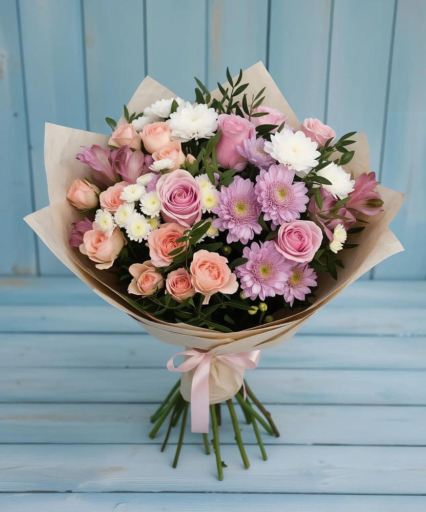 Букет цветов из: Хризантемы, Розы и Альстромерии в город Кимры