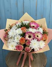 Букет цветов из:  Розы, Герберы и Хризантемы в город Кимры
