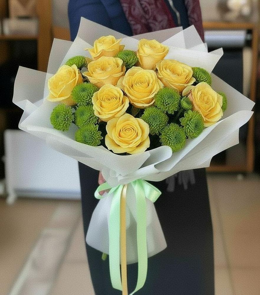 Букет цветов из: Хризантемы и Розы в город Кимры