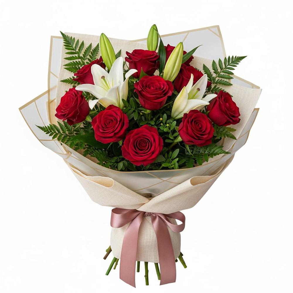 Букет цветов из: Лилии и Розы в город Кимры