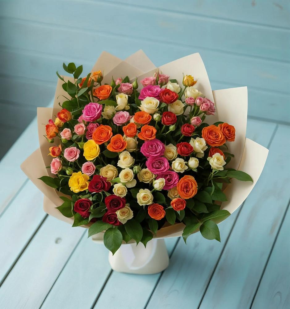 Букет Микс из разноцветных кустовых роз в город Кимры