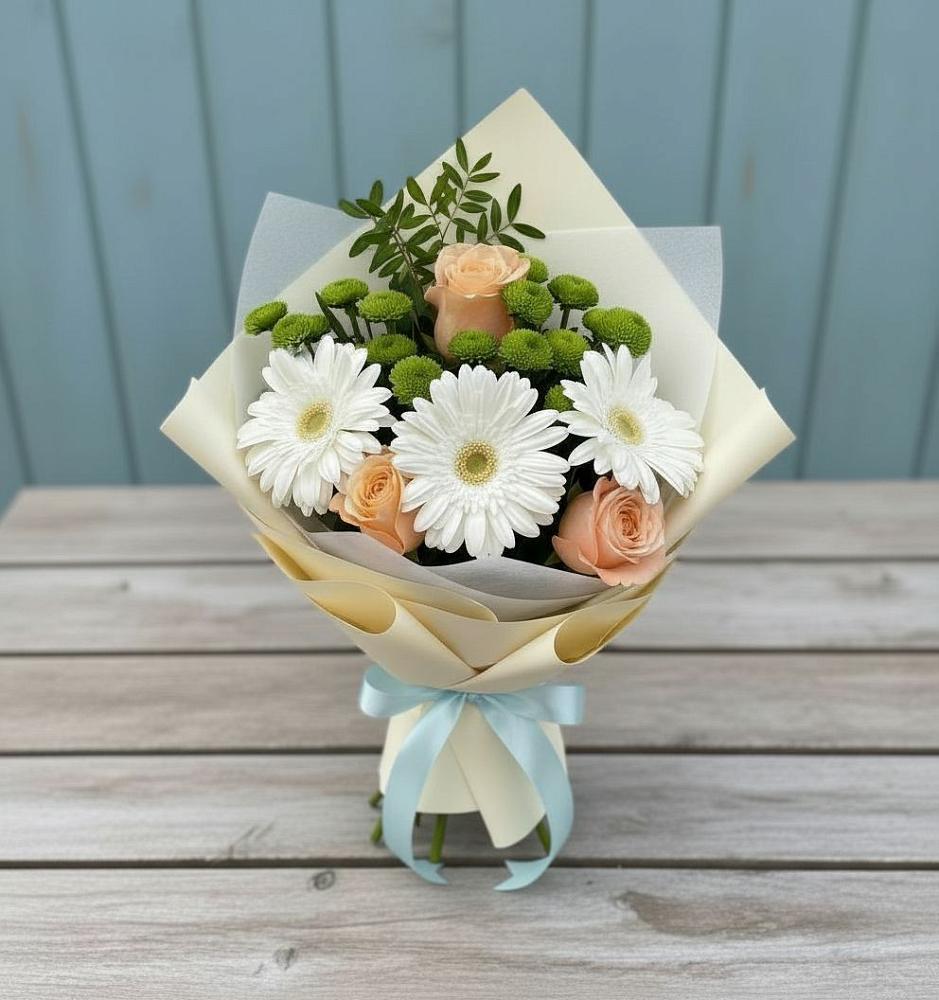 Букет цветов из: Герберы, Розы и Хризантемы в город Кимры
