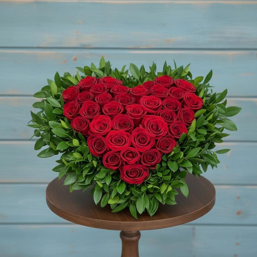 Цветочная композиция из Розы в виде сердца в город Кимры