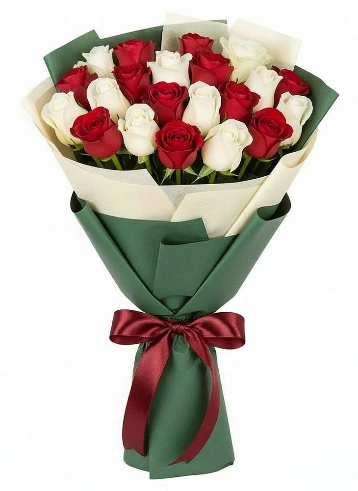 Букет Микс из красных и белых роз в город Кимры