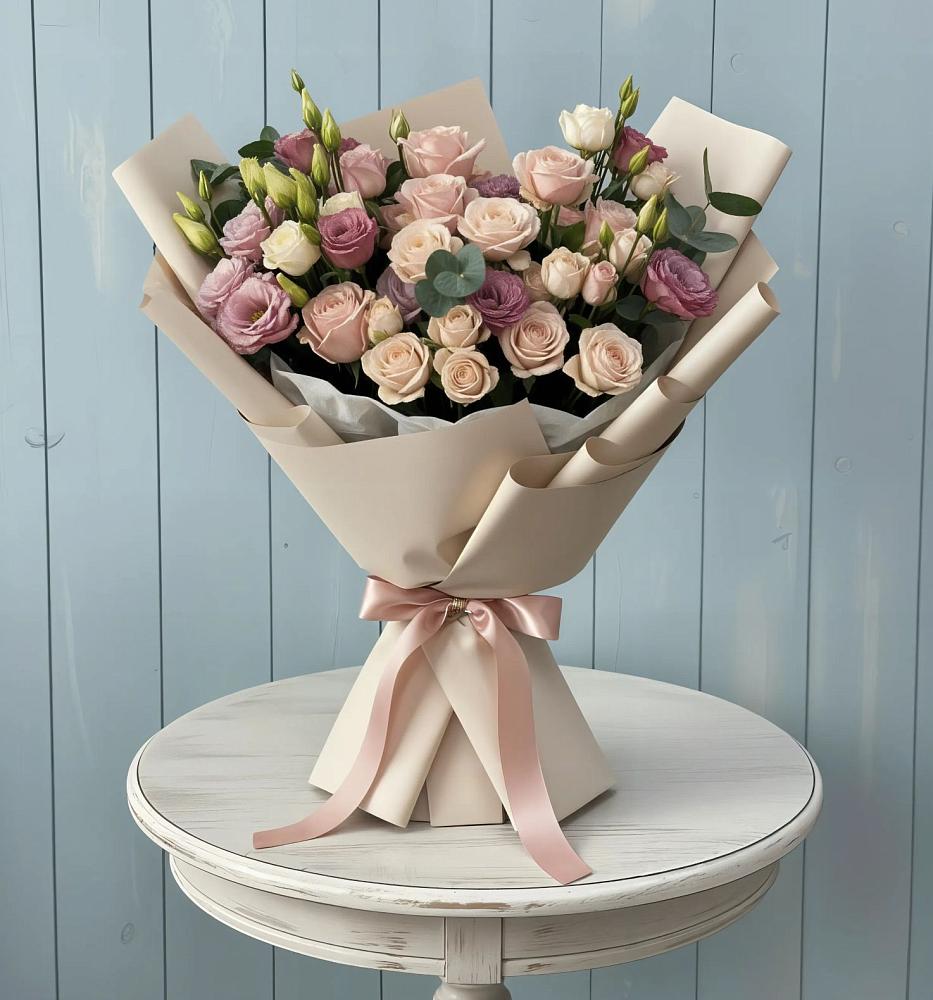 Букет цветов из: Розы и Лизиантусы в город Кимры