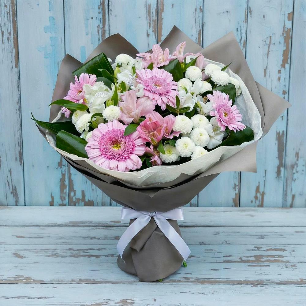 Букет цветов из: Герберы, Альстромерии и Хризантемы в город Кимры