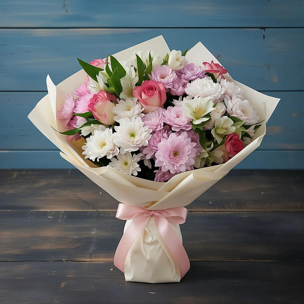 Букет цветов из: Хризантемы, Альстромерии и Розы в город Кимры